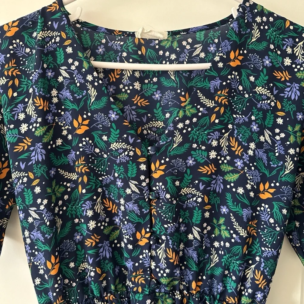 Sienna Sky Navy Floral Peplum Blouse with Green & Orange Accents - Picture 4 of 7